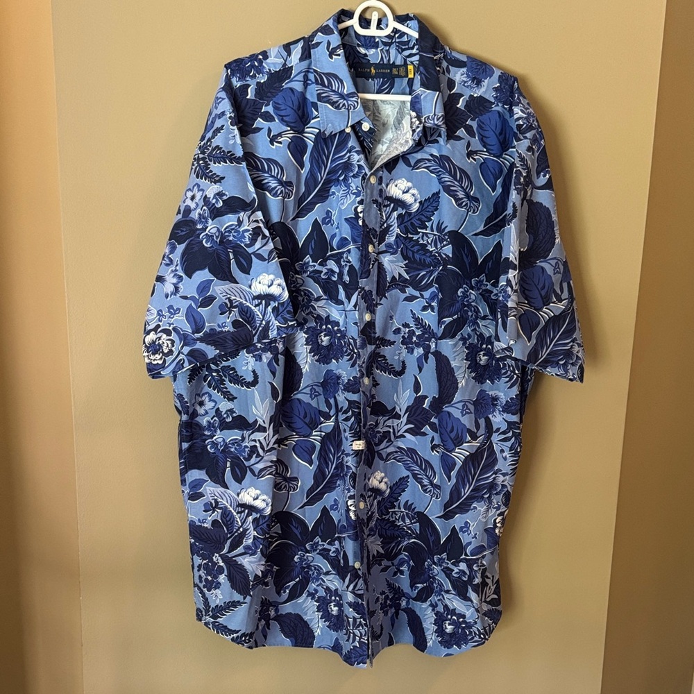 Men’s 2XLT TALL Ralph Lauren Blue Floral Cotton Button Down